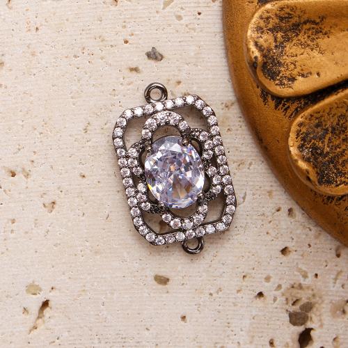 Crystal Connector, Brass, with Crystal, plated, DIY & micro pave cubic zirconia, silver color 