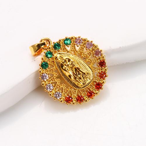 Cubic Zirconia Micro Pave Brass Pendant, Round, plated, DIY & micro pave cubic zirconia, golden 