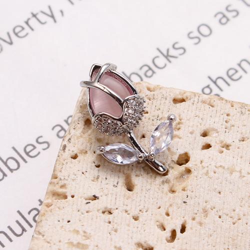 Crystal Brass Pendants, with Crystal, Flower, plated, DIY & micro pave cubic zirconia, silver color 