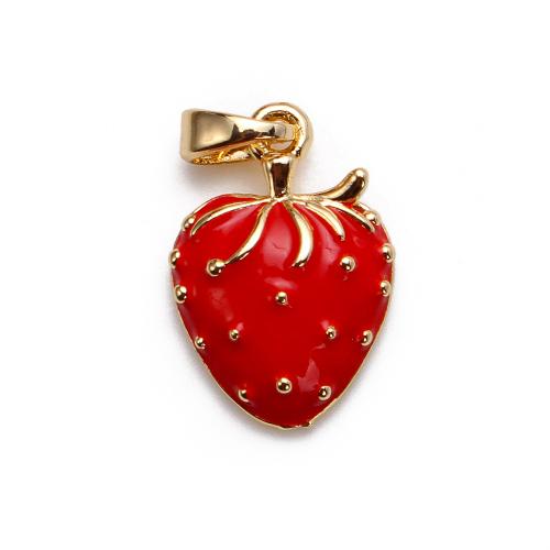 Emaille Messing Anhänger, Erdbeere, plattiert, DIY, goldfarben, 11.47x3.88x19.26mm, 20PCs/Tasche, verkauft von Tasche
