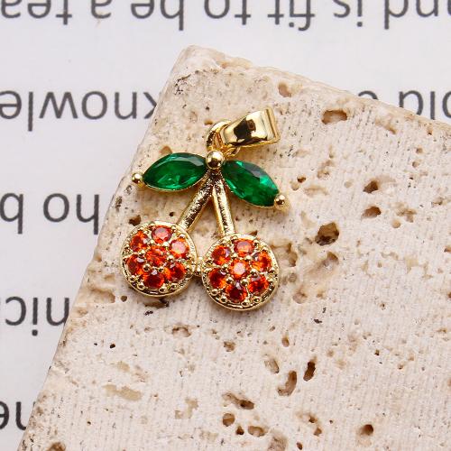 Cubic Zirconia Micro Pave Brass Pendant, Cherry, plated, DIY & micro pave cubic zirconia, golden 