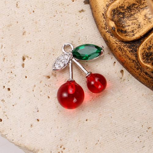 Crystal Brass Pendants, with Crystal & Acrylic, Cherry, plated, DIY & micro pave cubic zirconia, mixed colors 