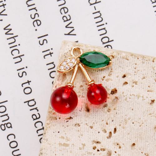 Crystal Brass Pendants, with Crystal & Acrylic, Cherry, plated, DIY & micro pave cubic zirconia, mixed colors 