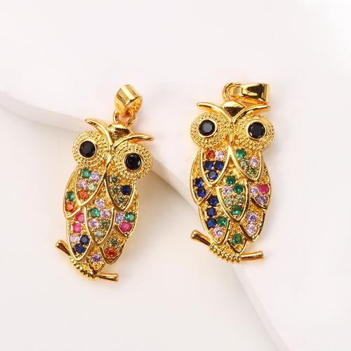 Cubic Zirconia Micro Pave Brass Pendant, Owl, plated, DIY & micro pave cubic zirconia 