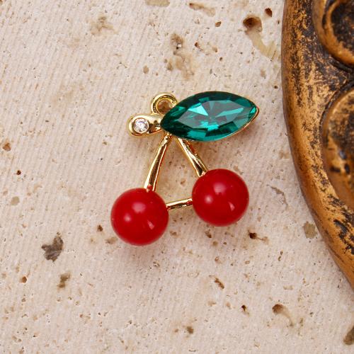 Crystal Brass Pendants, with Crystal, Cherry, plated, DIY & micro pave cubic zirconia & enamel, mixed colors 