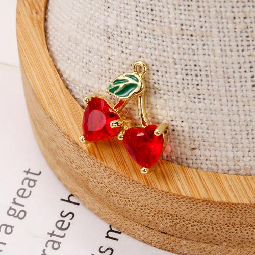 Crystal Brass Pendants, with Crystal, Cherry, plated, DIY & enamel, mixed colors 