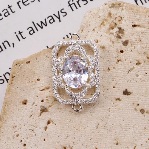 Crystal Brass Pendants, with Crystal, plated, DIY & micro pave cubic zirconia, silver color 