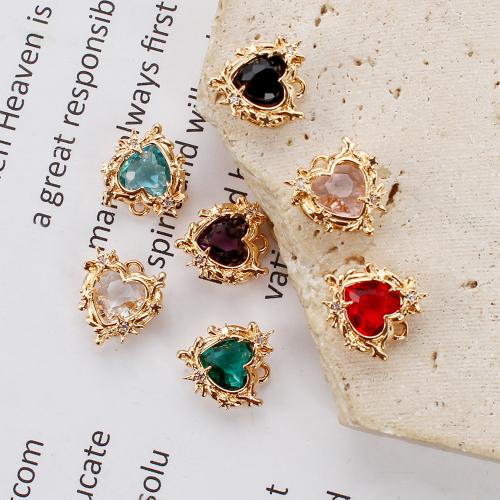 Crystal Brass Pendants, with Crystal, Heart, plated, DIY & micro pave cubic zirconia 