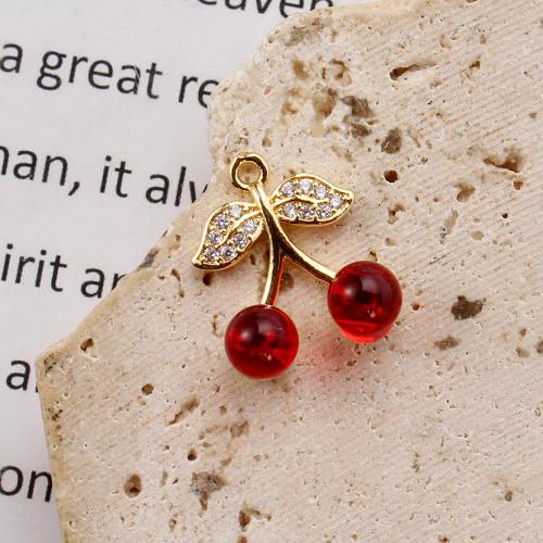 Crystal Brass Pendants, with Crystal, Cherry, plated, DIY & micro pave cubic zirconia 