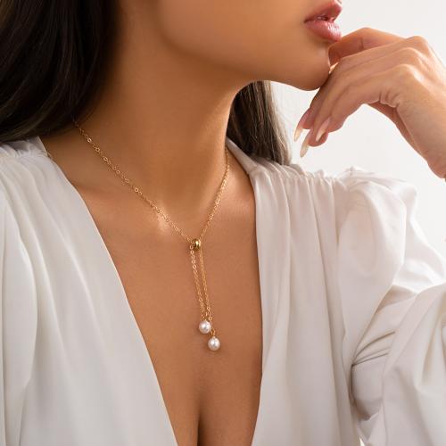 Zinc Alloy Necklace, with brass chain & Plastic Pearl, with 2.7inch extender chain, gold color plated, fashion jewelry & for woman Approx 15.7 Inch 