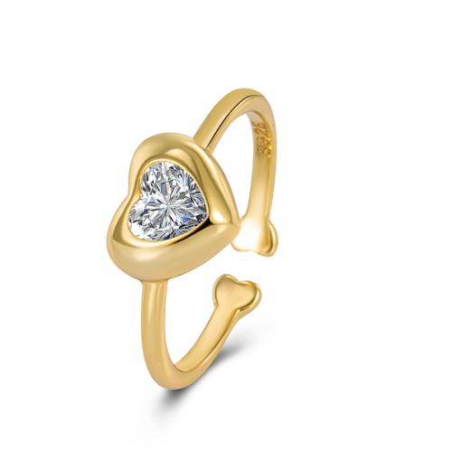 925 пробы Манжеты палец кольцо, Сердце, инкрустированное микро кубического циркония & Женский, Много цветов для выбора, размер:6.5, продается PC