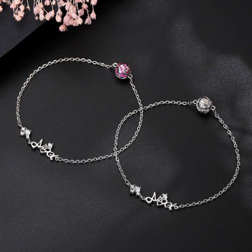Argent sterling 925 bracelet, Lettre d’alphabet, Plaqué de platine, pour femme & avec strass, plus de couleurs à choisir Environ 6.7 pouce, Vendu par PC