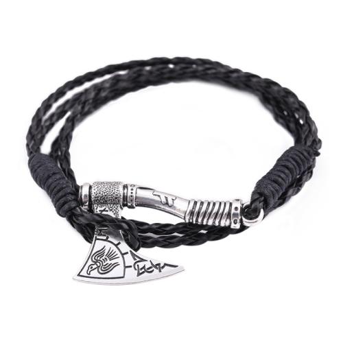 PU Leather Bracelet, with Cowhide & 304 Stainless Steel, Hammer of Thor, multilayer & for man Approx 8.5 Inch [