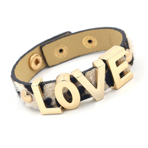 PU Leather Bracelet, with horse hair & Zinc Alloy & for woman & with rhinestone .5-9.5 Inch [