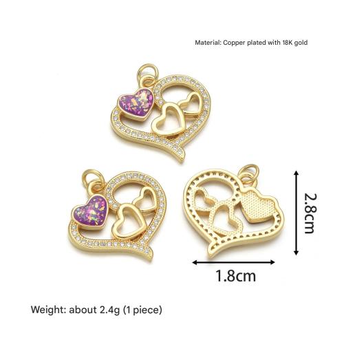 Cubic Zirconia Micro Pave Brass Pendant, with Opal, gold color plated, DIY & micro pave cubic zirconia 