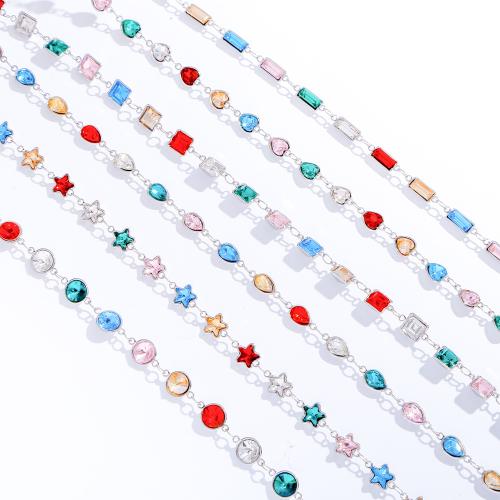 Stainless Steel Chain Jewelry, 304 Stainless Steel, gold color plated, DIY & micro pave cubic zirconia 