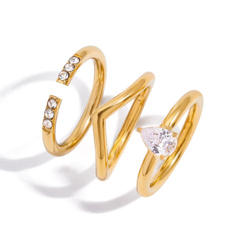 Bague en acier inoxydable Incrusté de zircon, Acier inoxydable 304, avec zircon cubique, Placage, normes différentes pour le choix & styles différents pour le choix & pour femme, Vendu par PC
