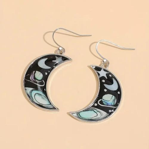 Boucle d'oreille goutte Zinc Alloy, alliage de zinc, lune, goutté d'époxy, bijoux de mode & pour femme & décalque, Vendu par paire