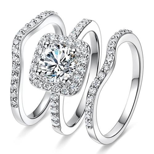 Цирконий Micro Pave Латунь палец кольцо, Другое покрытие, три части & разный размер для выбора & инкрустированное микро кубического циркония & Женский, продается указан