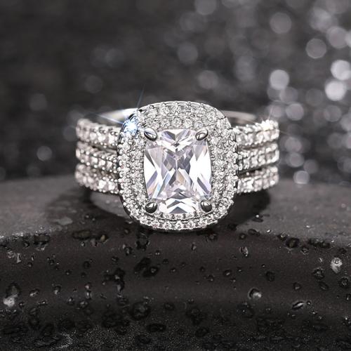 Цирконий Micro Pave Латунь палец кольцо, Другое покрытие, три части & разный размер для выбора & инкрустированное микро кубического циркония & Женский, продается указан