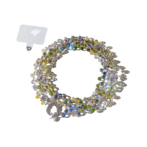 longe de téléphone portable de Lampwork, verre, avec chalumeau & fil de queue de tigre & alliage de zinc, bijoux de mode, plus de couleurs à choisir, 1200mm, Vendu par brin