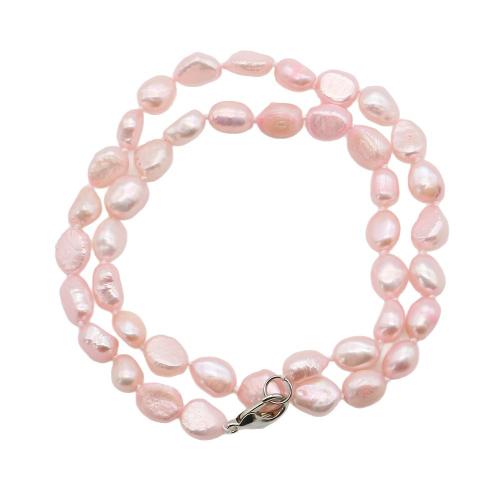 Природное пресноводное жемчужное ожерелье, Пресноводные жемчуги, с Нержавеющая сталь 304, ювелирные изделия моды, розовый, 7-8mm, длина:43 см, продается Strand