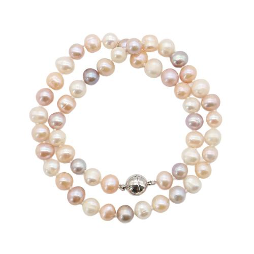 Природное пресноводное жемчужное ожерелье, Пресноводные жемчуги, с Нержавеющая сталь 304, Круглая, ювелирные изделия моды, разноцветный, 7-8mm, длина:44 см, продается Strand