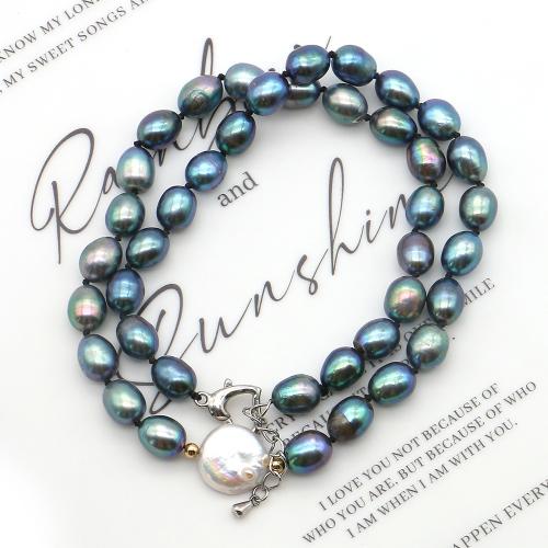 Природное пресноводное жемчужное ожерелье, Пресноводные жемчуги, с Нержавеющая сталь 304, Рисообразная, ювелирные изделия моды, разноцветный, 8-9mm, длина:43 см, продается Strand