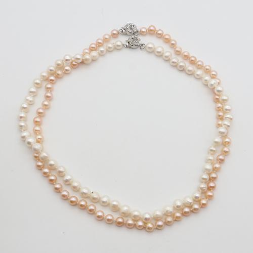 Природное пресноводное жемчужное ожерелье, Пресноводные жемчуги, с Нержавеющая сталь 304, Круглая, ювелирные изделия моды, разноцветный, 7-8mm, длина:44 см, продается Strand