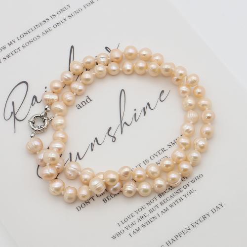 Природное пресноводное жемчужное ожерелье, Пресноводные жемчуги, с Нержавеющая сталь 304, Нерегулярные, ювелирные изделия моды, разноцветный, 7-8mm, длина:47 см, продается Strand