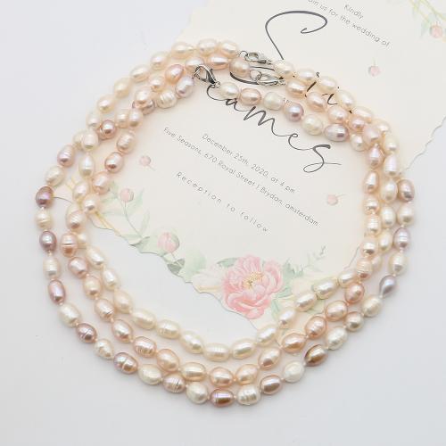 Природное пресноводное жемчужное ожерелье, Пресноводные жемчуги, с Нержавеющая сталь 304, Спиральная форма, ювелирные изделия моды, разноцветный, 8-9mm, длина:45 см, продается Strand