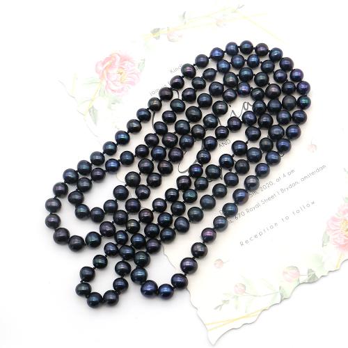 Природные пресной воды жемчужина длинное ожерелье, Пресноводные жемчуги, Круглая, ювелирные изделия моды, разноцветный, 8-9mm, длина:132 см, продается Strand