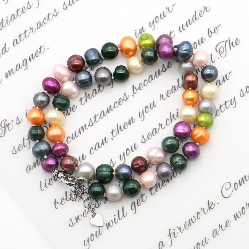 Природное пресноводное жемчужное ожерелье, Пресноводные жемчуги, с Нержавеющая сталь 304, Стиль Барокко, ювелирные изделия моды, разноцветный, 8-9mm, длина:41 см, продается Strand