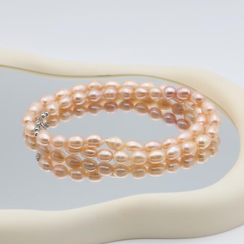 Природное пресноводное жемчужное ожерелье, Пресноводные жемчуги, с Нержавеющая сталь 304, Стиль Барокко, ювелирные изделия моды, Много цветов для выбора, 7-8mm, длина:43 см, продается Strand