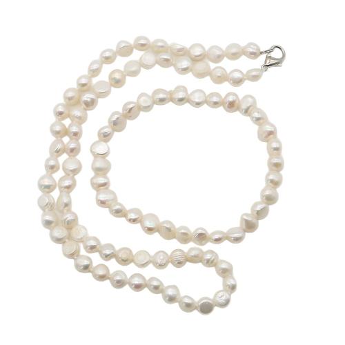 Bijoux de perle d'eau douce naturelle, perle d'eau douce cultivée, Bracelet & collier, avec Acier inoxydable 304, Irrégulière, bijoux de mode, blanc, 6-7mm Environ 18-42 cm, Vendu par fixé