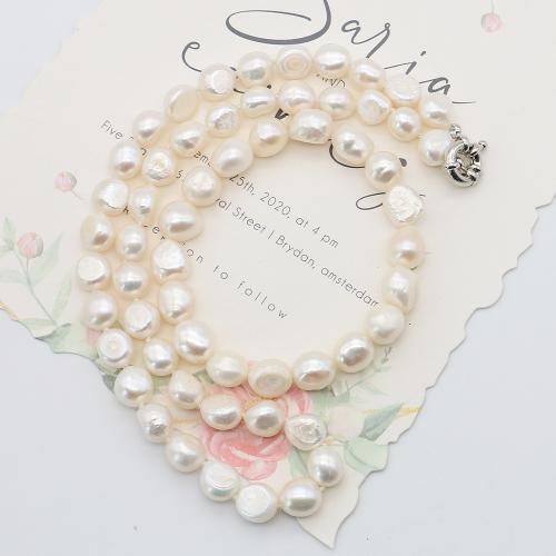 Bijoux de perle d'eau douce naturelle, perle d'eau douce cultivée, avec Acier inoxydable 304, Irrégulière, bijoux de mode, blanc, 9-10mm cm, Vendu par fixé