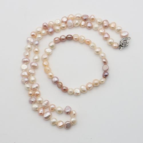 Bijoux de perle d'eau douce naturelle, perle d'eau douce cultivée, avec Acier inoxydable 304, Irrégulière, bijoux de mode, blanc, 6-7mm Environ 18-45 cm, Vendu par fixé