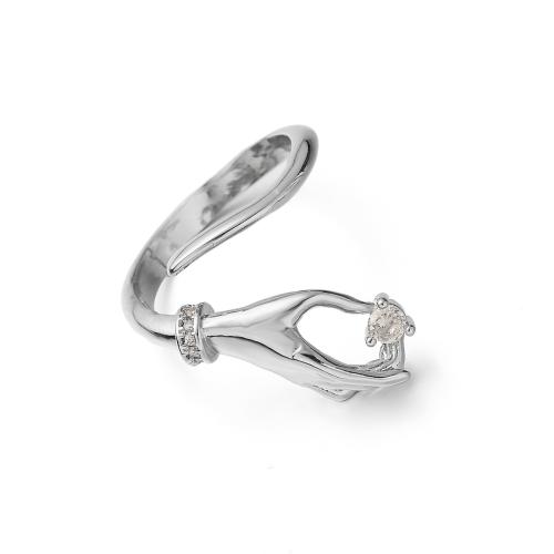 Цирконий Micro Pave Латунь палец кольцо, Рука, Другое покрытие, ювелирные изделия моды & инкрустированное микро кубического циркония & Женский, серебряный, продается PC