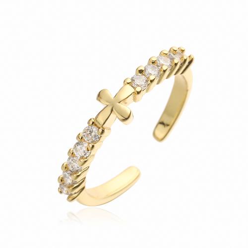 Цирконий Micro Pave Латунь палец кольцо, 18K позолоченный, разные стили для выбора & инкрустированное микро кубического циркония & Женский, Золотой, продается PC