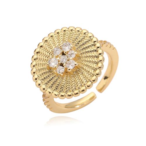Цирконий Micro Pave Латунь палец кольцо, Форма цветка, 18K позолоченный, разные стили для выбора & инкрустированное микро кубического циркония & Женский, Золотой, продается PC