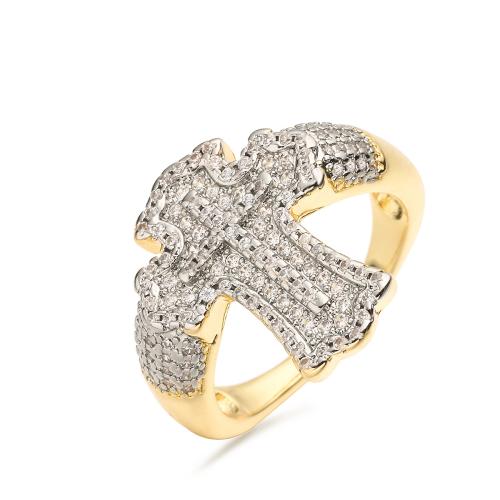 Цирконий Micro Pave Латунь палец кольцо, Kресты, Другое покрытие, ювелирные изделия моды & инкрустированное микро кубического циркония & Женский, Золотой, продается PC