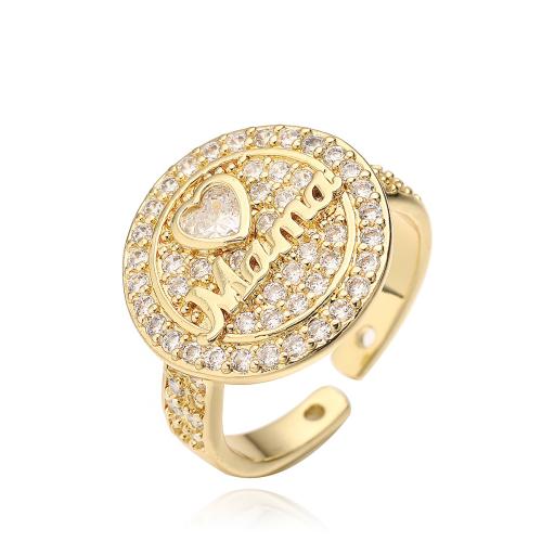 Цирконий Micro Pave Латунь палец кольцо, Круглая, 18K позолоченный, ювелирные изделия моды & инкрустированное микро кубического циркония & Женский, Золотой, продается PC