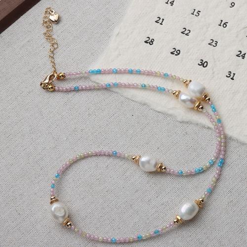 Кристальное ожерелье из пресноводных жемчуг, Пресноводные жемчуги, с Кристаллы & Латунь, Стиль Барокко, Другое покрытие, ювелирные изделия моды, Много цветов для выбора, 7-8mm, длина:45 см, продается PC