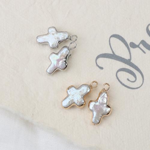 Cultured Freshwater Pearl Brass Pendant, with Brass, Baroque, DIY 10-11mm 