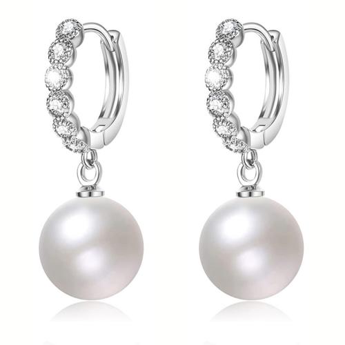 Befestiger Zirkonia Messing Ohrring, mit Kunststoff Perlen, plattiert, Modeschmuck & Micro pave Zirkonia & für Frau, verkauft von Paar