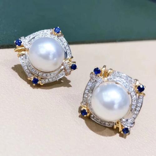 Befestiger Zirkonia Messing Ohrring, mit Kunststoff Perlen, plattiert, Modeschmuck & Micro pave Zirkonia & für Frau, verkauft von Paar