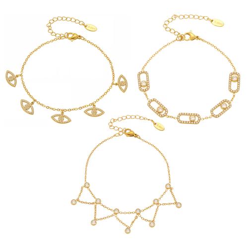 Cubic Zirconia Micro Pave Juegos de Joyería de Acero Inoxidable, acero inoxidable 304, con cúbica circonia, chapado en oro de 18 K, diferentes materiales para la opción & diferentes estilos para la opción & para mujer & hueco, Vendido por UD[