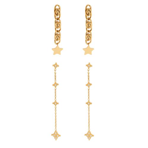 Boucle d'oreille goutte inox, Acier inoxydable 304, Placage, styles différents pour le choix & pavé de micro zircon & pour femme, doré, Vendu par paire