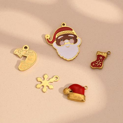 Pendentifs en acier inoxydable émail, Acier inoxydable 304, Plaqué or 18K, Conception de Noël & DIY & styles différents pour le choix, Vendu par PC