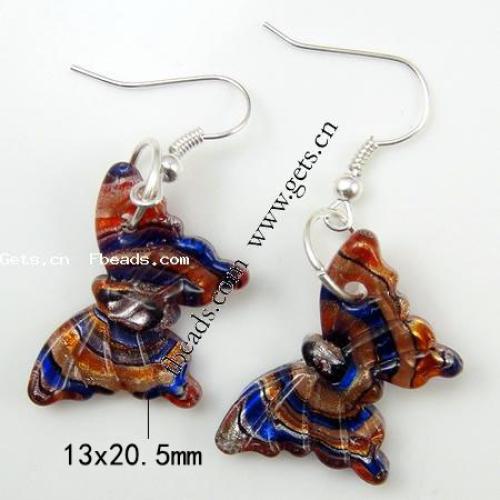 Boucle d'oreille goutte en verre coloré, chalumeau, papillon Environ 8mm, Vendu par paire